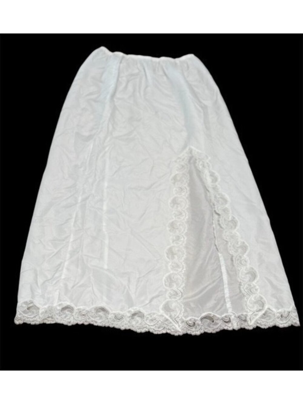 Vintage 33 inch Half Slip Size Small White USA Lace slit Polyester Pull on